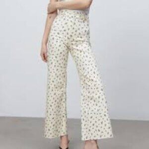 Zara The Marine Straight High waisted Floral Jeans Raw Hem